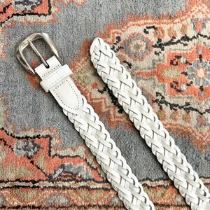 Women's Century Canada White Genuine Leather Braided Silver Toned Belt SM